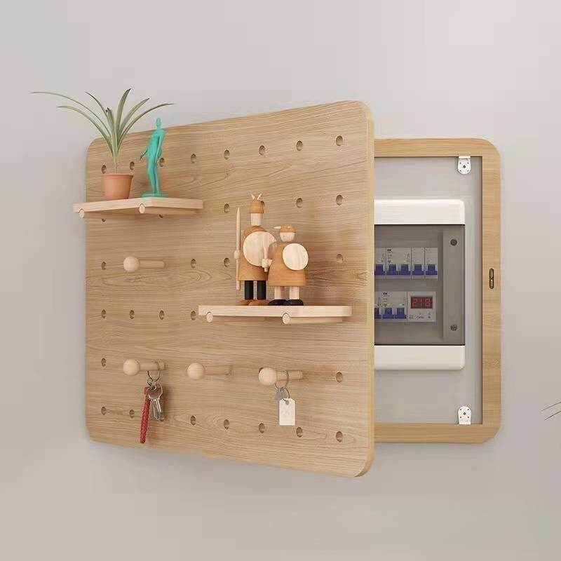 Woodworking Zone - 無垢材ペグボード電気ボックスカバー壁飾りオーガナイザーシェルフ、家庭用配電盤の隠蔽と収納用