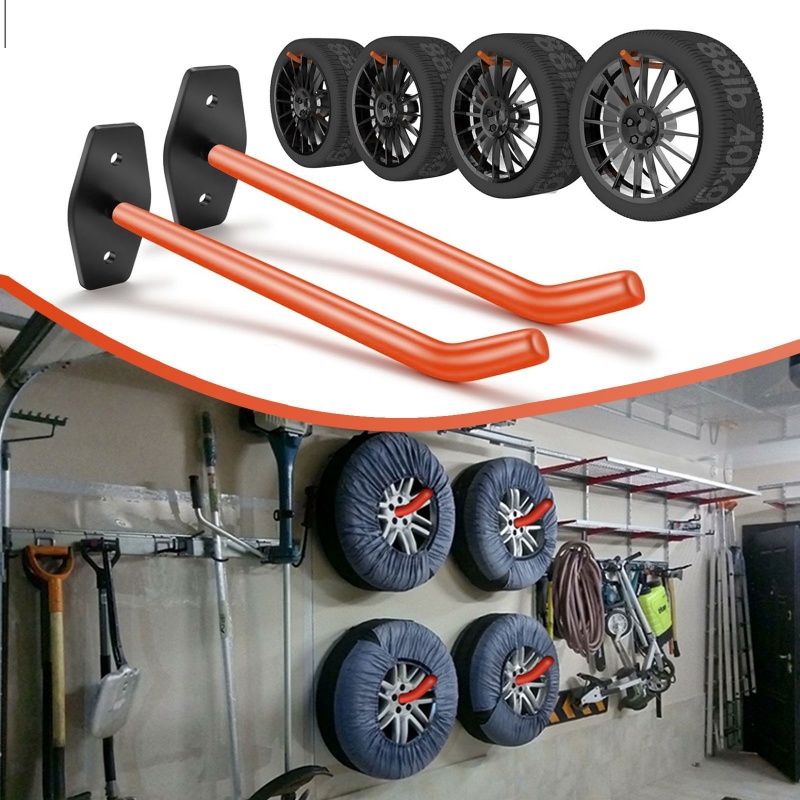 Woodworking Garage - 頑丈な壁掛け式タイヤ収納フック、滑り止め自転車ハンガー、金属製フック、ガレージオーガナイザー、はしご、庭、倉庫用ツール