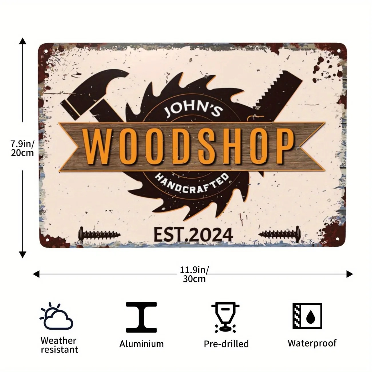 Woodworking Garage - パーソナライズされたカスタム木工大工サイン、アルミ製ウォールアート、ガレージ、ワークショップ、木工工場の装飾用ヴィンテージデコレーション