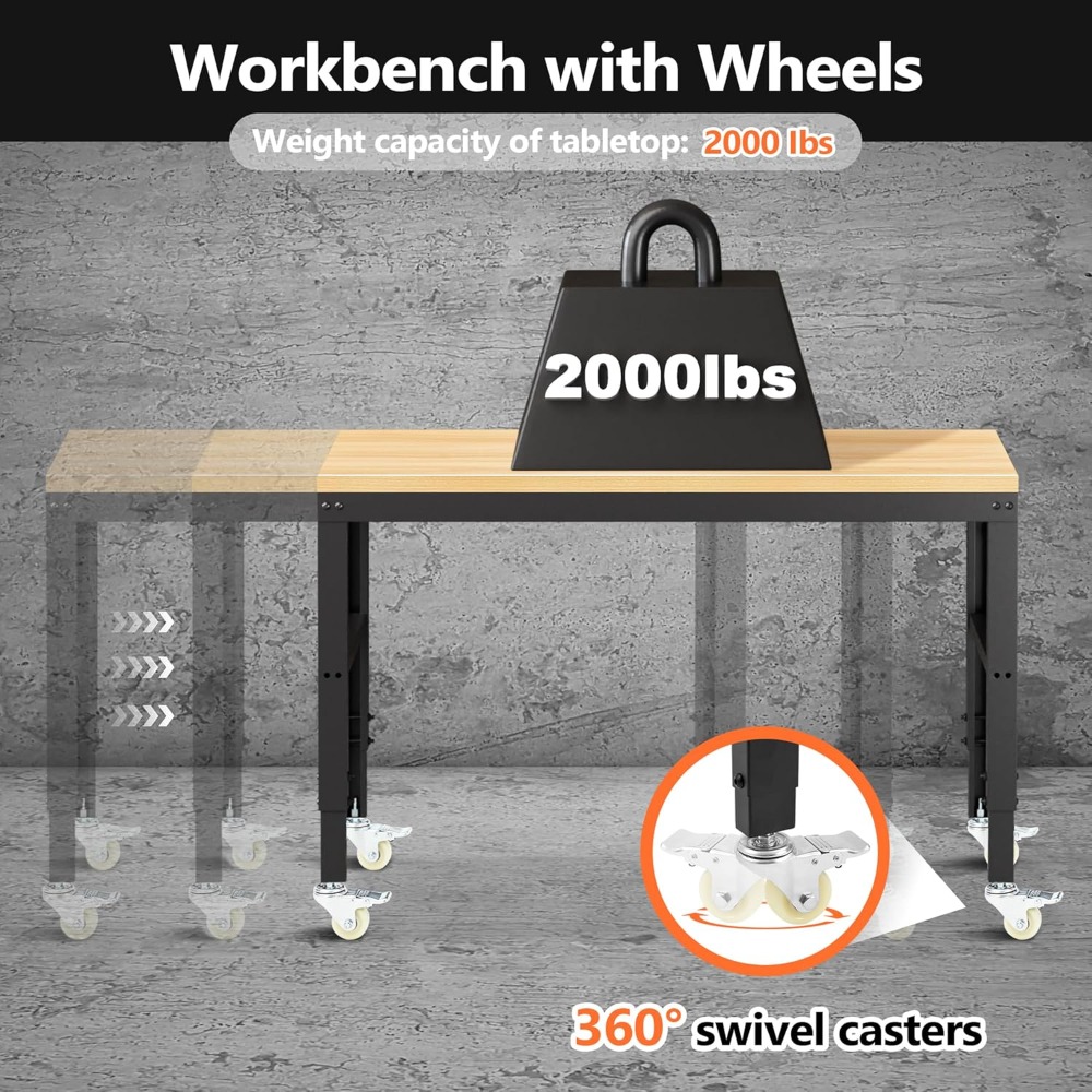 調整可能な作業台、頑丈な木製作業台、耐荷重2000ポンド、電 - Woodworking Garage のレビューと価格