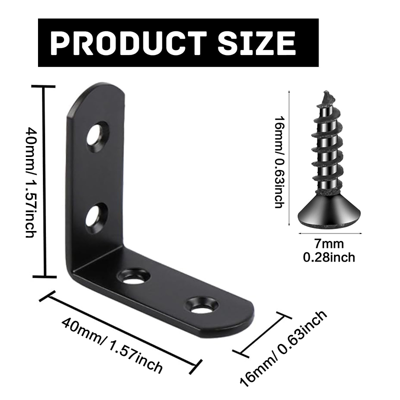 6-20個の黒いコーナーブレースLブラケット、40mmステン - Woodworking Joint Types のレビューと価格