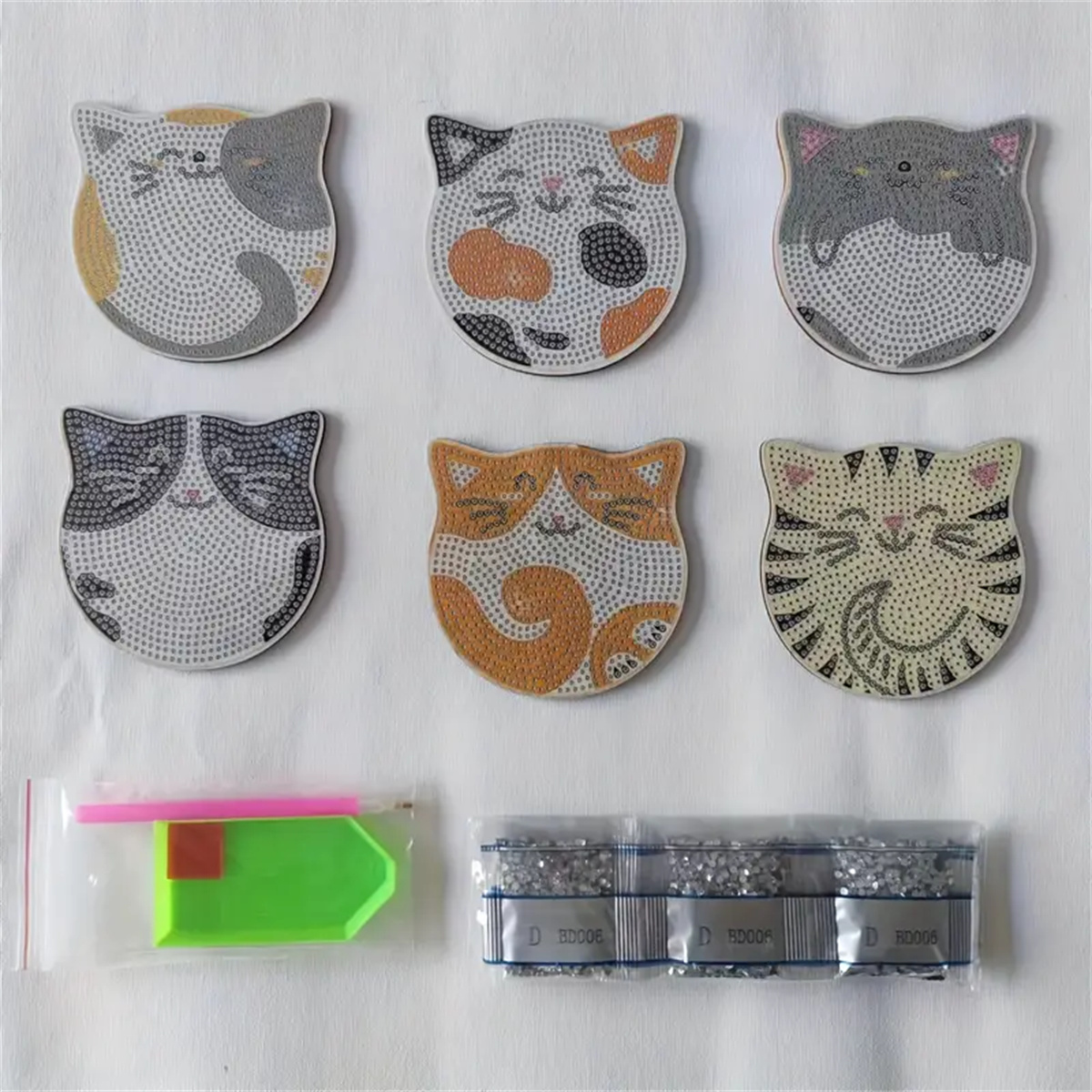 6 ピース/セット DIY 猫ラインストーン塗装モザイクドリ - Woodworking Hobbies のレビューと価格