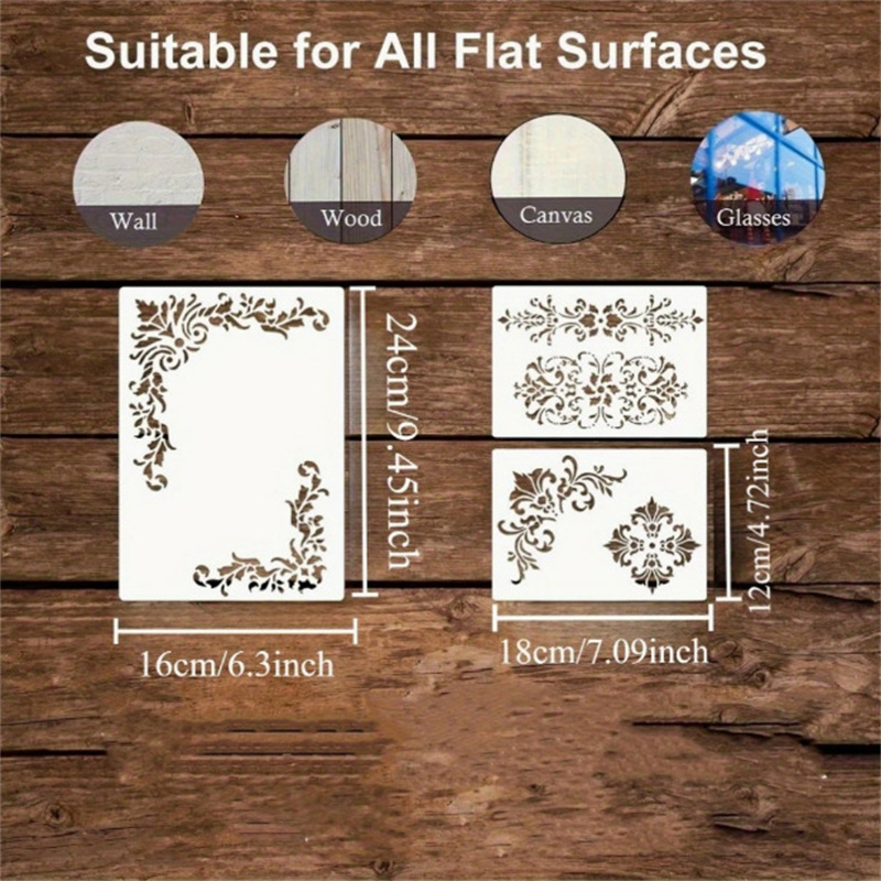 6 個の花柄コーナーステンシル絵画テンプレート用ヴィンテージ - Woodworking Veneer のレビューと価格