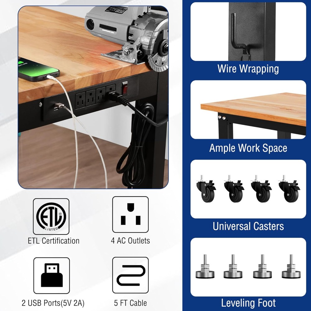 ガレージ作業台、48X22インチの調節可能な作業台（ホイール - Woodworking Garage のレビューと価格