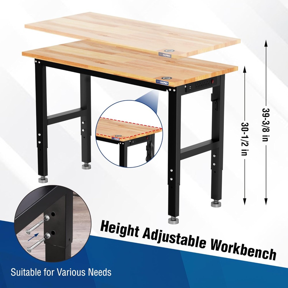 ガレージ作業台、48X22インチの調節可能な作業台（ホイール - Woodworking Garage のレビューと価格