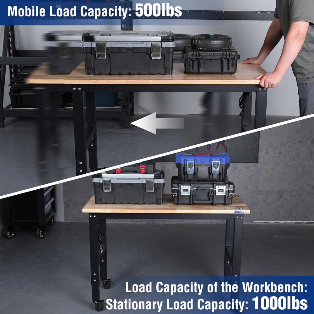 ガレージ作業台、48X22インチの調節可能な作業台（ホイール - Woodworking Garage のレビューと価格
