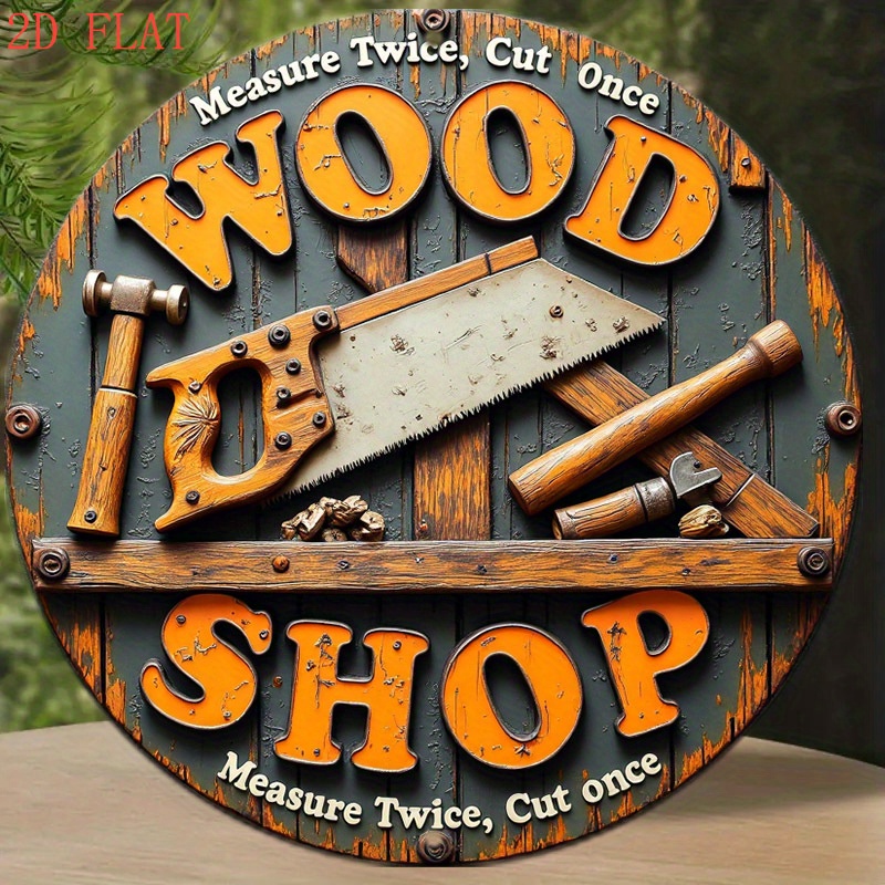 ヴィンテージ2D 8インチ丸型メタルサイン ファームハウス木 - Woodworking Art のレビューと価格