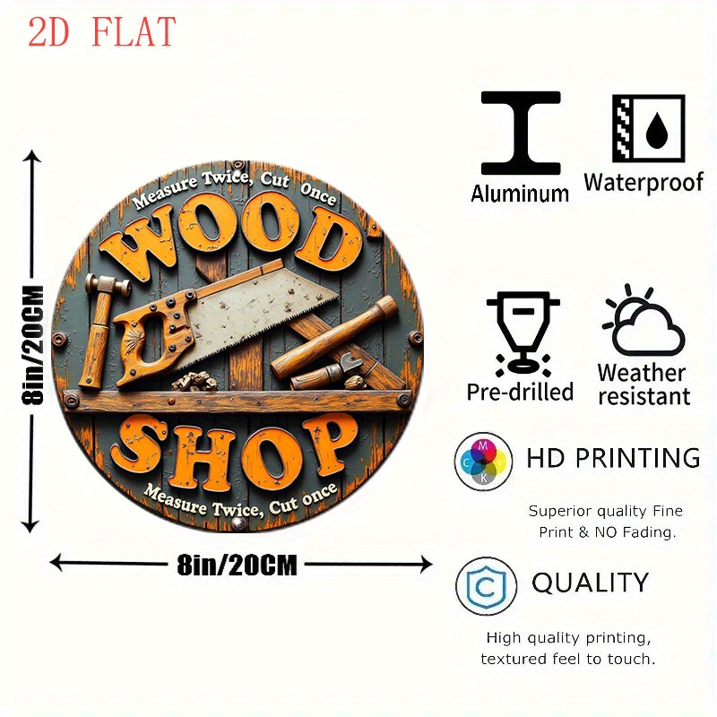 ヴィンテージ2D 8インチ丸型メタルサイン ファームハウス木 - Woodworking Art のレビューと価格